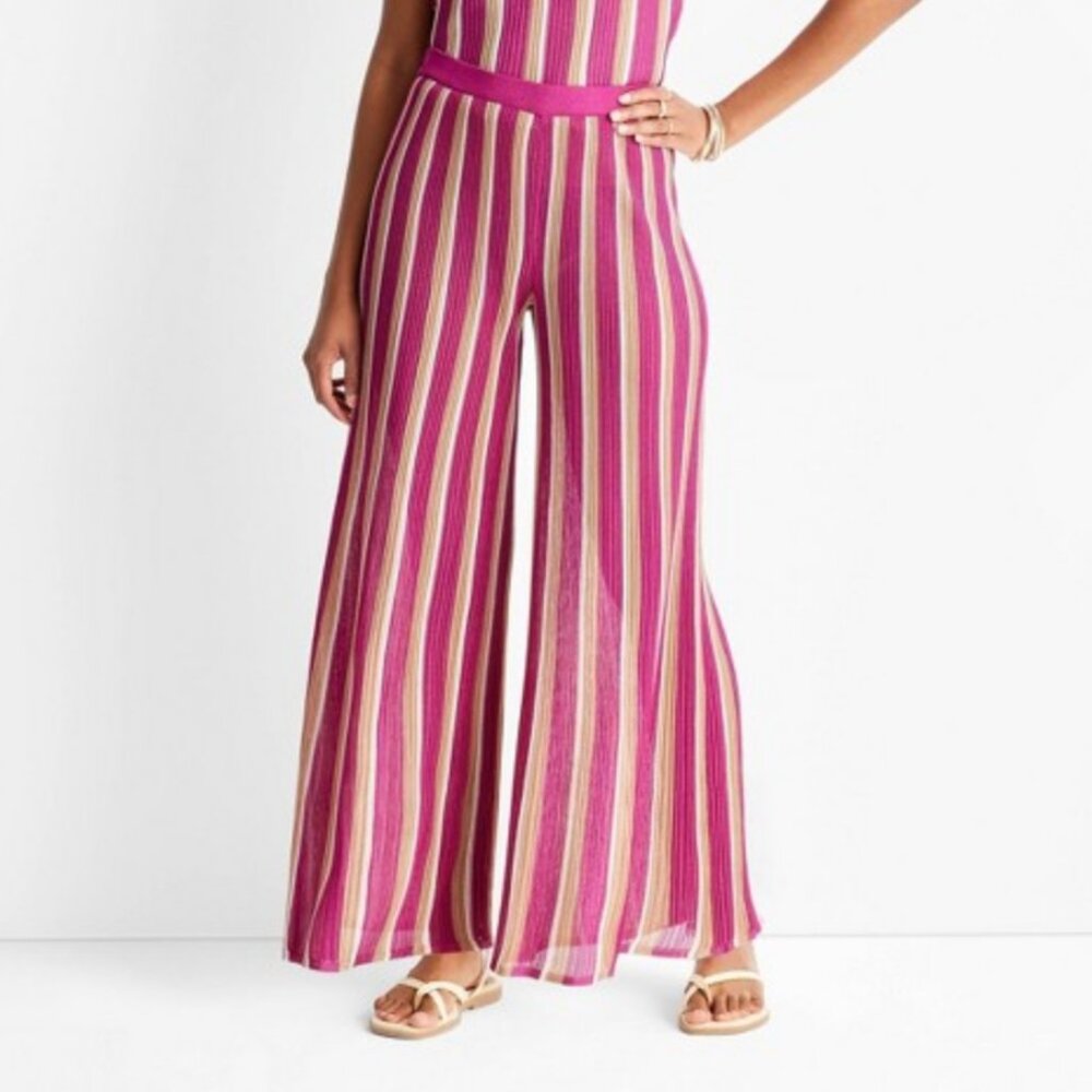 Striped Wide Leg Ribbed Pants NWT Size LARGE Jenny K Future Collective